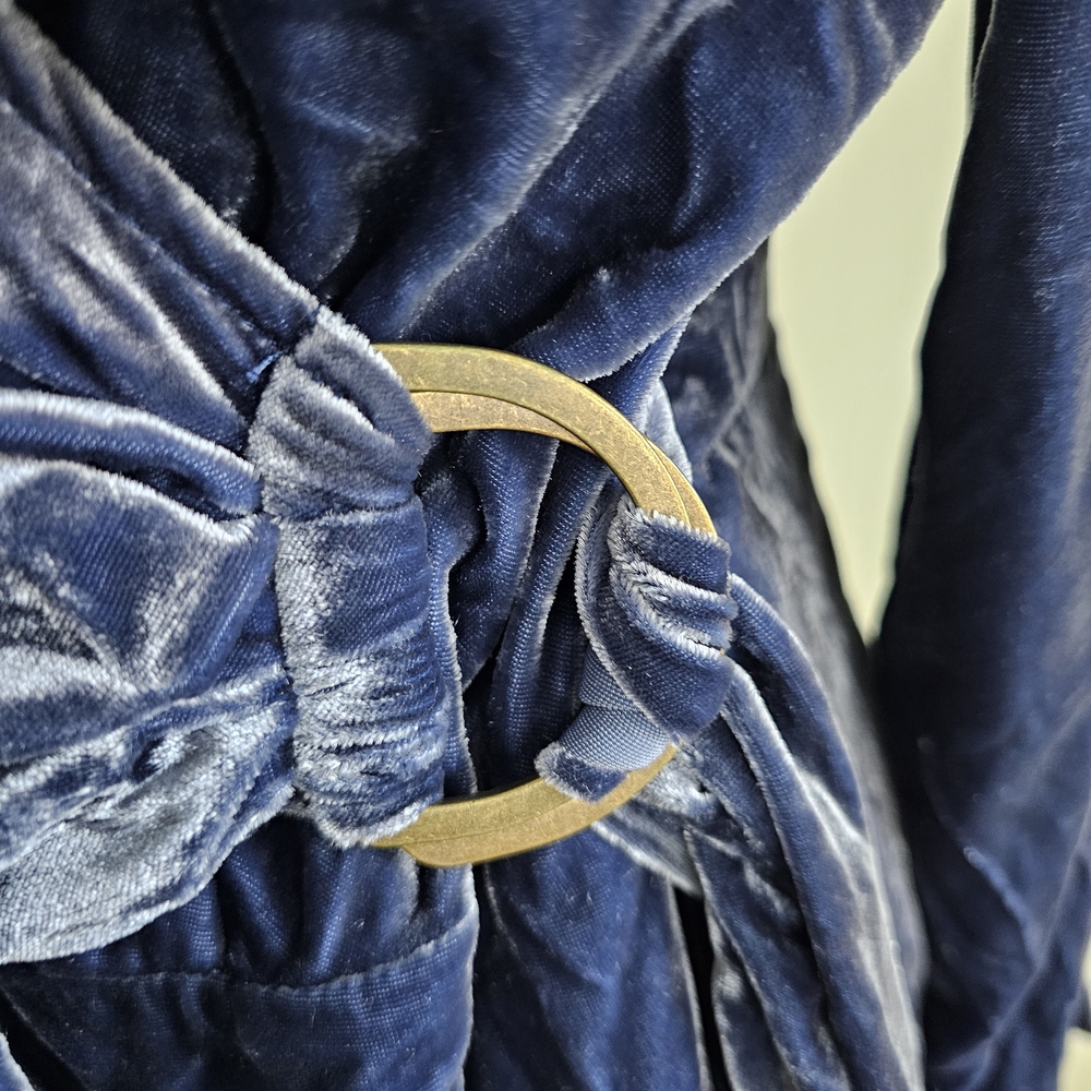 Anthropologie Maeve Navy Velvet Dress w/ Floral Lining - Sz 14 - Picture 5 of 7